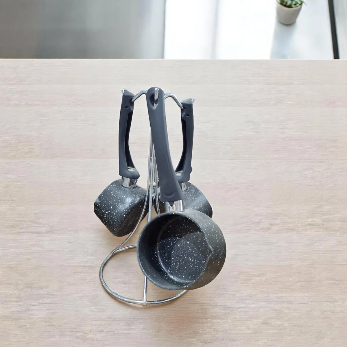 Set de 3 Pots à Lait granite avec Support